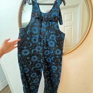 Rising International Black & Blue Sun & Moon Cotton Overralls